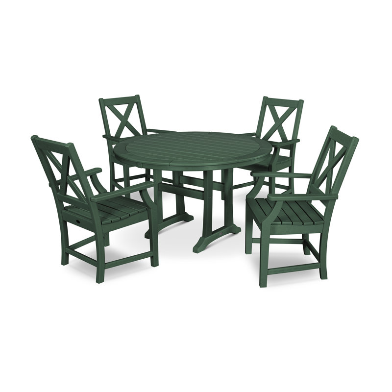 Braxton 5-Piece Nautical Trestle Arm Chair Dining Set, Green