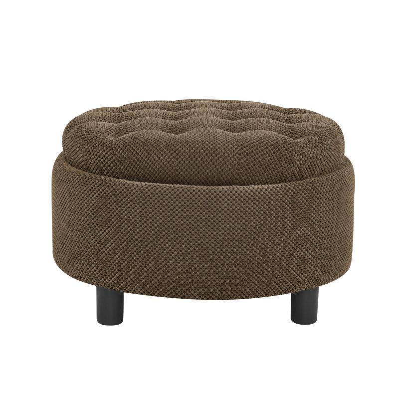 25" W Round Storage Ottoman with Reversible Lid, Button Tufted Upholstered Footstool Modern Small Coffee Table for Living Room