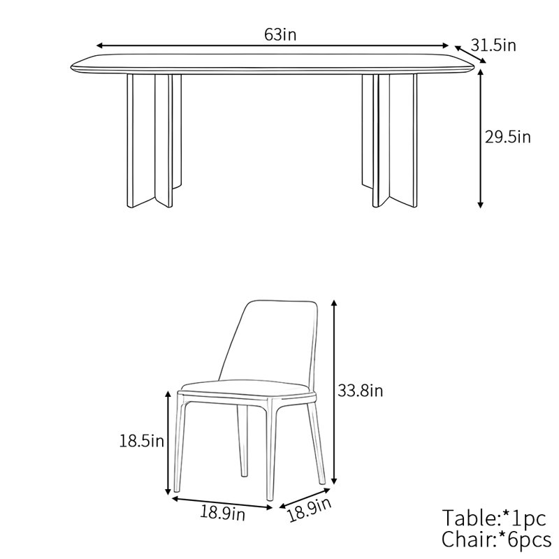 Ensemble de table de salle à manger haut de gamme French French, H 29,5 po x L 63 po x l 31,5 po