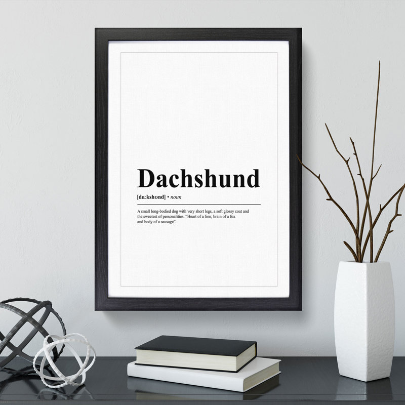 Dictionary Dachshund - Framed Print, 90cm H x 65cm W x 2cm D, Black