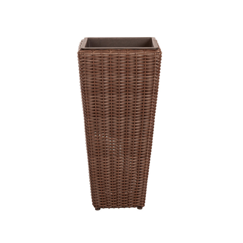 Mocha Tall Resin Wicker All-Weather Planter Set