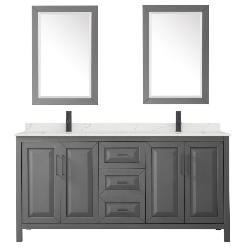Daria 72'' W Vanity, Gray, Matte Black, White Quartz