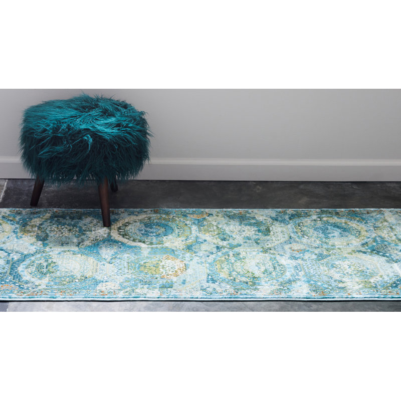 Tapis rose Folmar, Green/Light Blue, Runner 2'2" x 6'1"