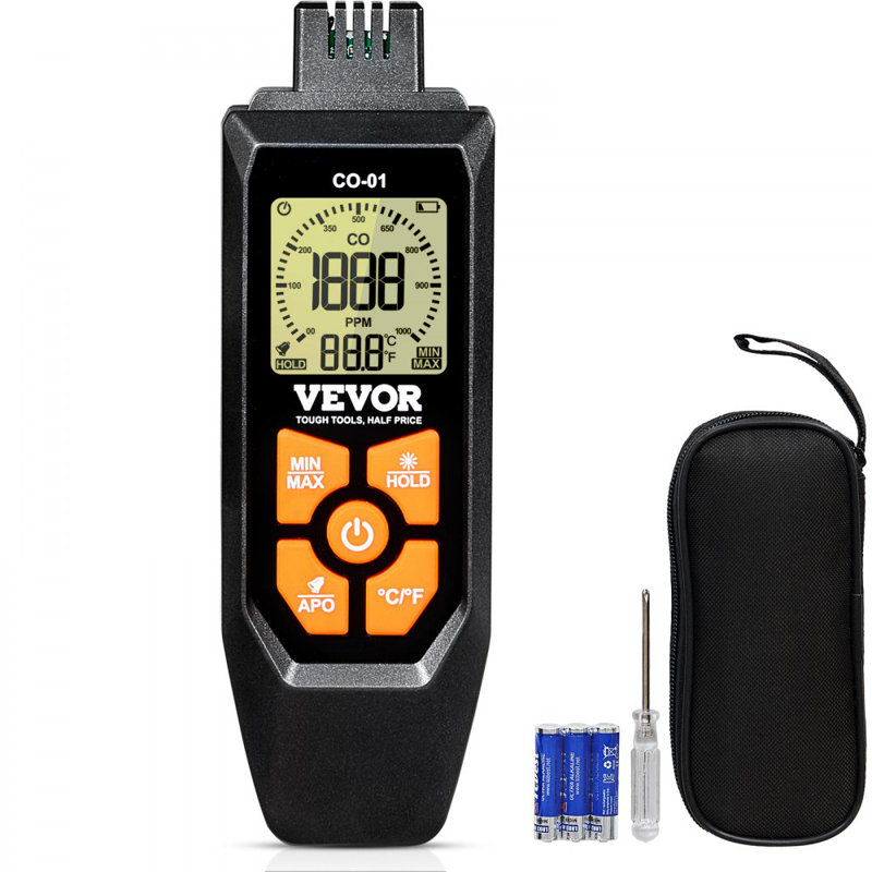 Carbon Monoxide Detectors, 0-1000PPM CO Detector with Audible & Visual Alarm, Portable CO Gas Metre Tester with Temperature Sensor, LCD Backlit Screen for Home / Industrial