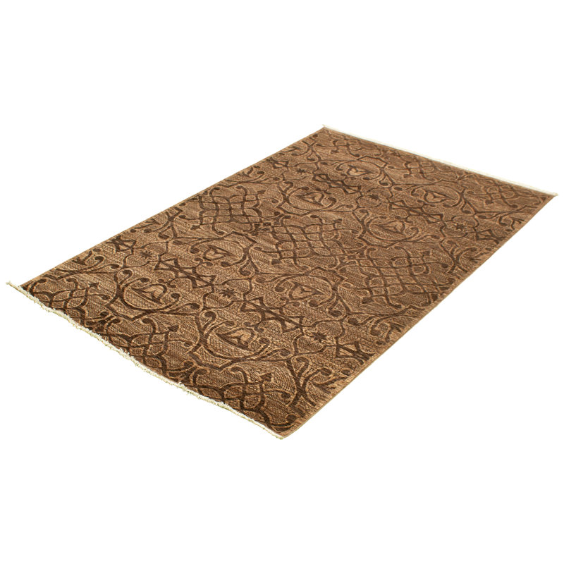 Tapis unique en laine noué à la main de style nouvel âge 18 / 20e de 5 pi 6 po x 8 pi 6 po brun pako