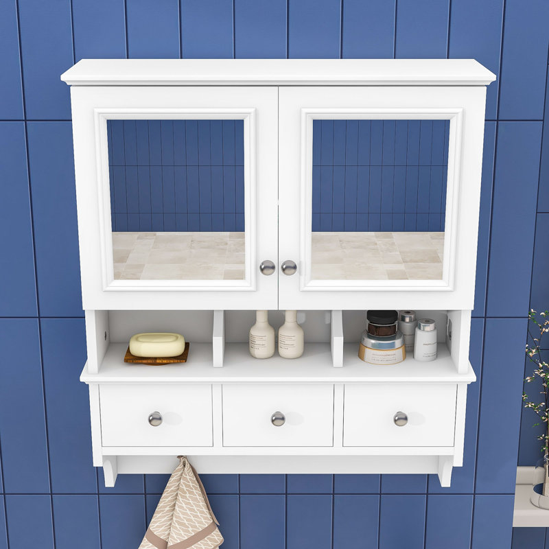 Armoire de rangement moderne pour salle de bain - Organisateur peu encombrant avec tiroirs dissimulés, Blanc
