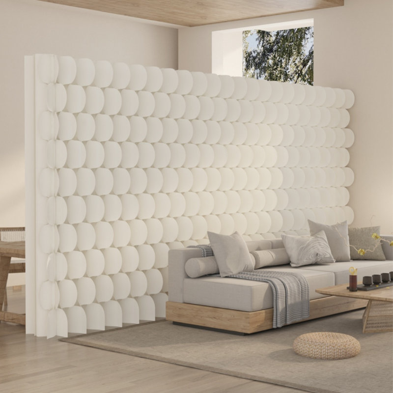 Foldable Freestanding Paper Partition Screen, No Drill Dual-Sided Room Divider, Fish Scale and Accordion Dual Surface Design, Decorative Kraft Paper Wall for Privacy