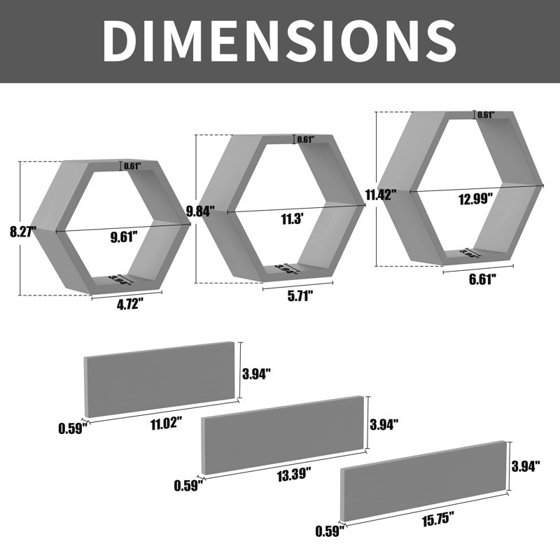 Wooden Hexagon Floating Shelves Wall Mounted Set Of 6 Pine Display For Photos Plants Rustic Living Room Bedroom