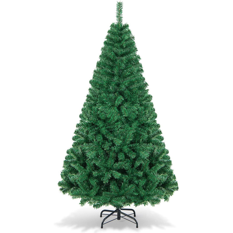 Arbre de Noël artificiel 6 pi avec 650 branches en PVC et base pliante en métal, non éclairé