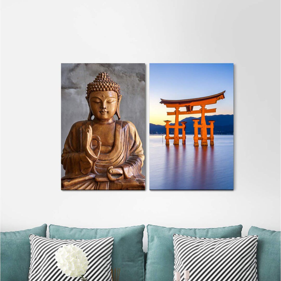 2-tlg. Leinwandbilder-Set - Fotografie "Itsukushima-Schrein Japan Asien Fernost-Papierschirm-Meditationsruhe"