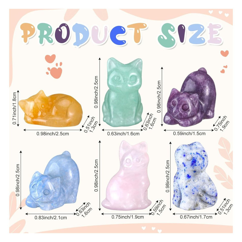 Ensemble de 6 figurines de chat en cristal