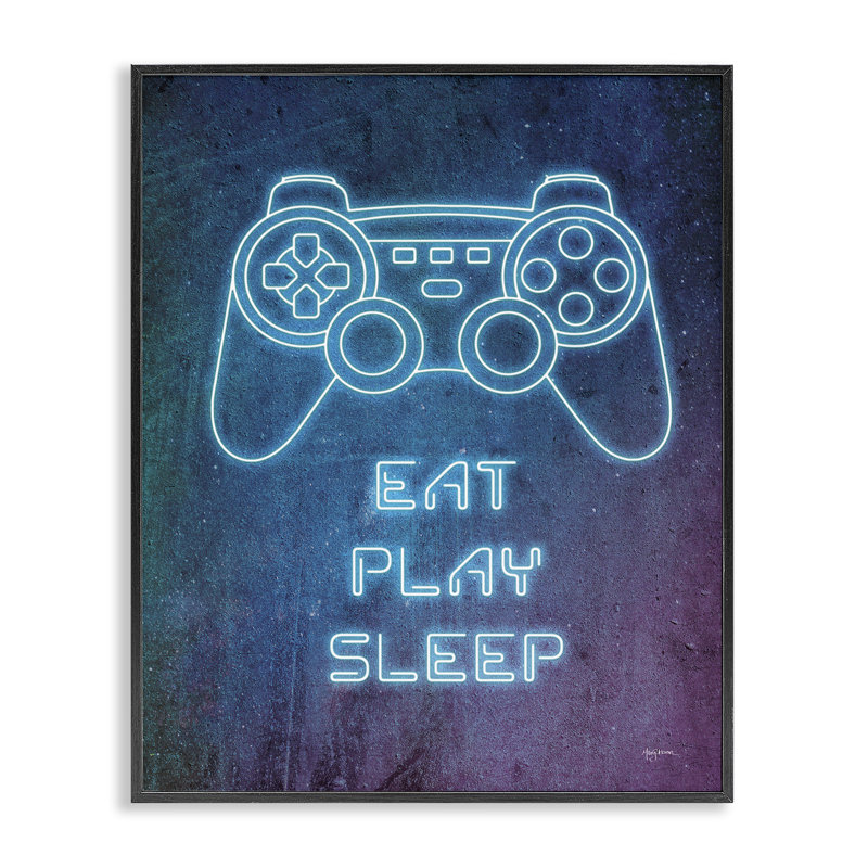 «Eat Play Sleep Neon», art de la giclée encadrée par Mary Urban, Giclée encadrée noir minuit, H 20 po x l 16 po