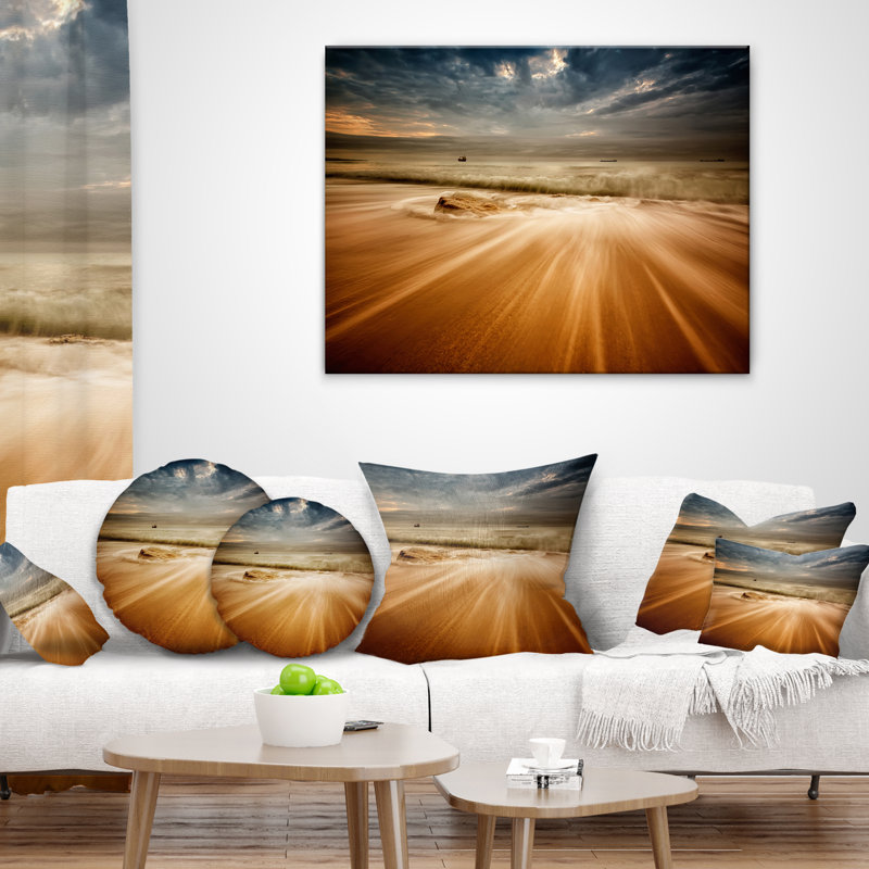 Coussin de mer de pluie avec vagues, Carrée 18 po x 18 po