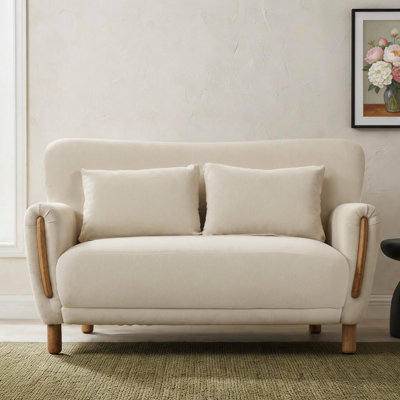 62" Loveseat Sofa, Mid Century Modern Upholstered 2-Seater Couch, Ergonomic Small Sofa with Solid Wood Legs