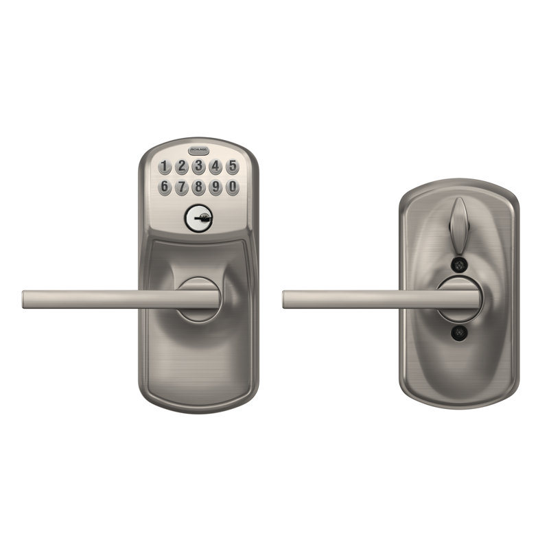 Latitude Keypad Lever with Plymouth Trim, Satin Nickel, Yes, Keyed Alike