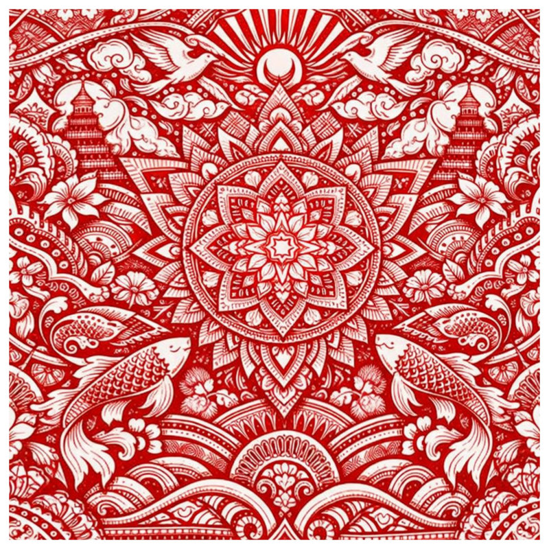 Toile tendue complexe rouge Mandala, 16 x 20 pouces