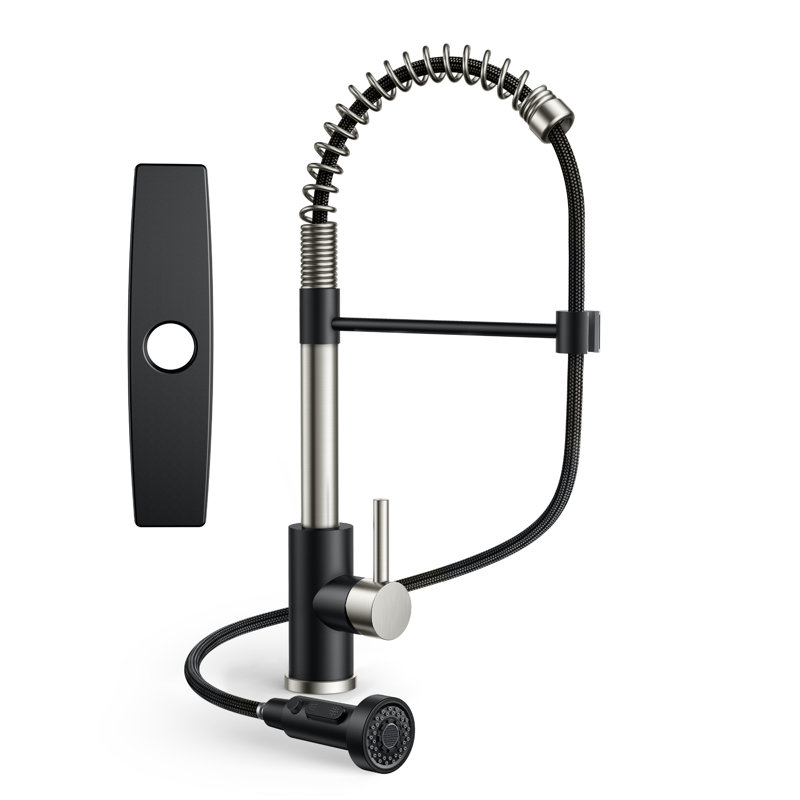 Kitchen Faucet with Pull Down Sprayer, Stainless Steel Kitchen Faucet, Utility Single Handle Spring Sink Faucets 1 or 3 Hole, Kitchen Faucets for Farmhouse Camper Laundry Rv Bar