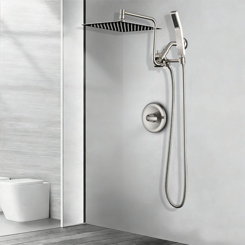 Pomme de douche à pluie 10 pouces avec douchette combinée avec bras d'extension réglable de 12 pouces, Brushed Nickel