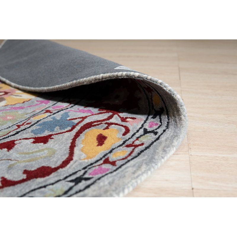 Tapis bleu en laine touffeté à la main Maya Artisan, Rond 6 pi