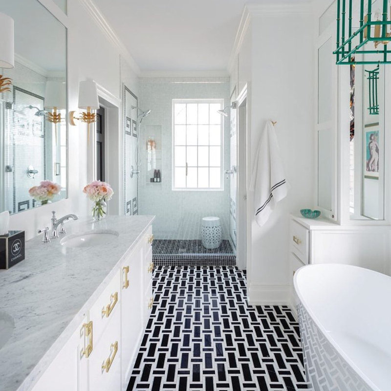 Esplanade 13x13 Basketweave Polished Marble Mosaic Tile, Black Beauty