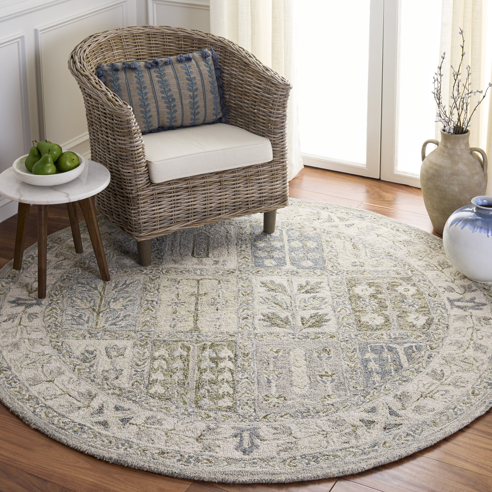 Hand-Tufted Geometric Wool Rug, Round 6'
