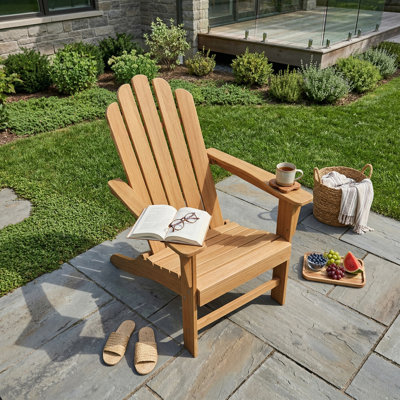 Chaise longue classique en bois de teck massif Adirondack, finition naturelle résistante aux intempéries pour l'extérieur