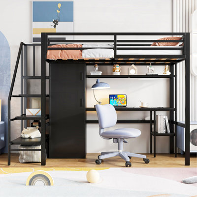 Lit mezzanine simple en métal avec bureau