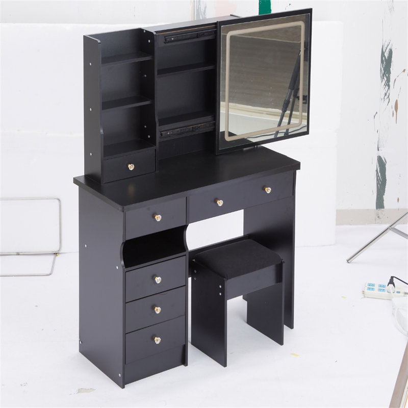 Ensemble de meuble-lavabo de 37 po avec tabouret, Noir