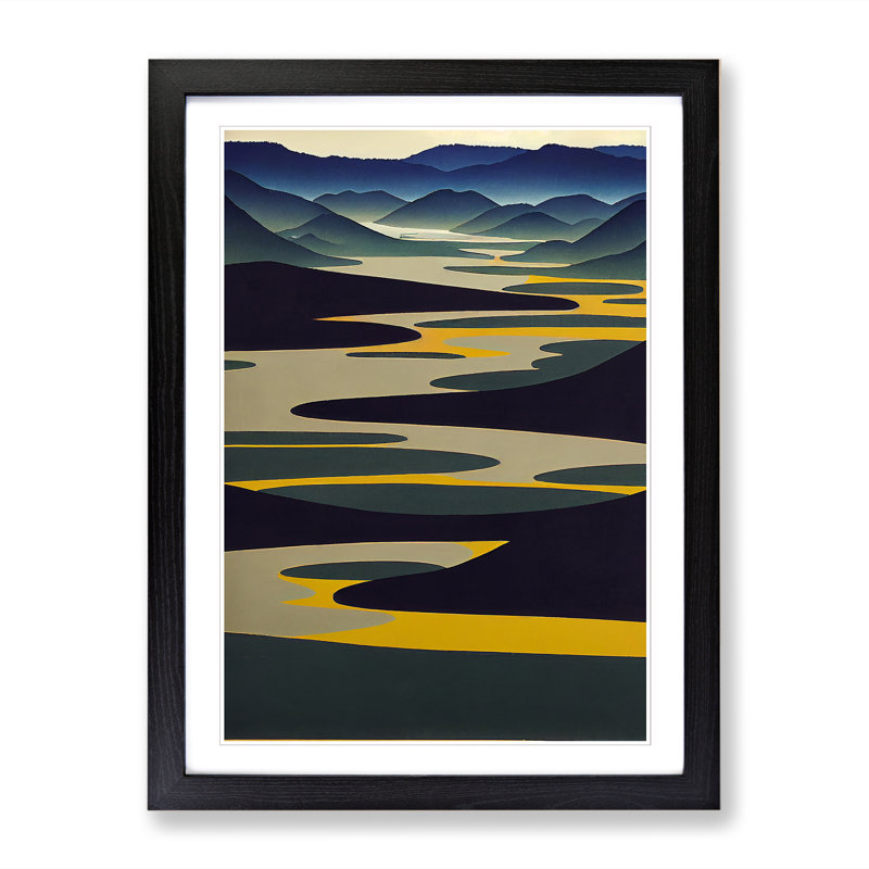 Meadors River Abstract Vol.4 - Single Picture Frame Print, 64cm H x 46cm W x 2cm D, Walnut