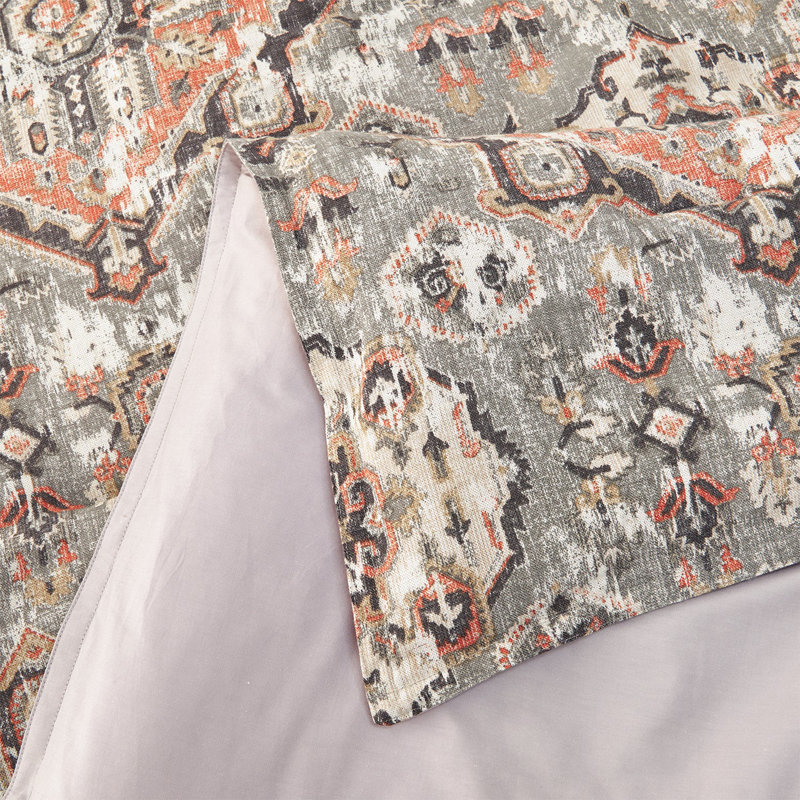 Full Gray Cotton Comforter Set with Edge Embellishment