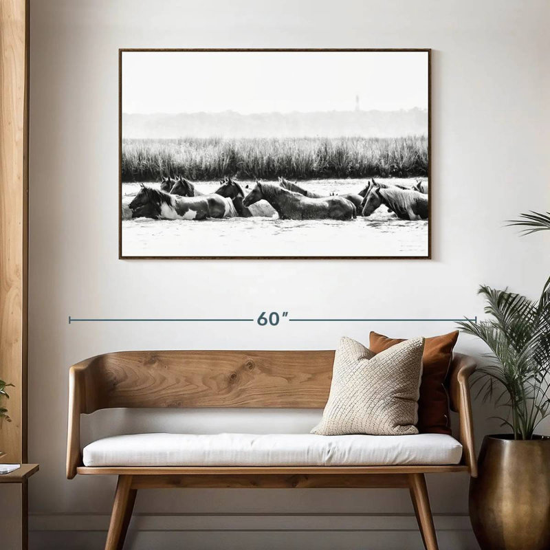 Chevaux d'eau III, 46 po x 31 po, Cadre flottant noyer