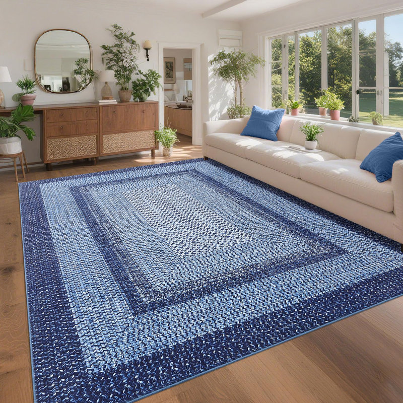 Tapis lavable à la machine Farmhouse, Rectangle 9 pi x 12 pi, Marine