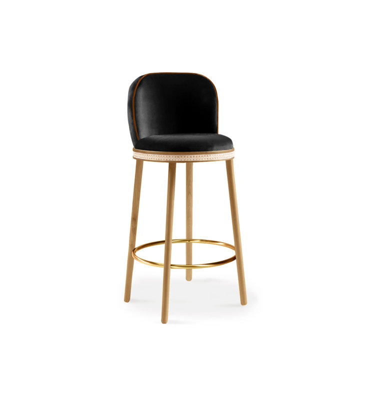 Tabouret de bar et de comptoir Alma, Noir, Laiton poli, Tabouret de bar (siège d'une hauteur de 30 po)
