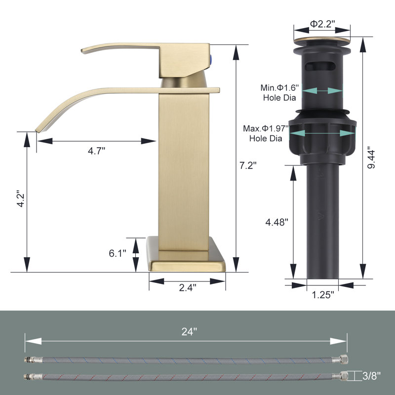 Centerset Single-handle Bathroom Faucet with Drain Assembly, Brushed Gold