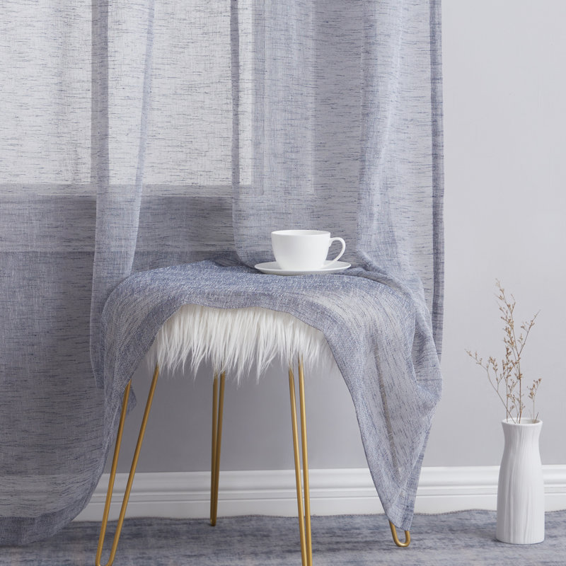 Hailey Faux Linen Sheer Curtain Panels, 54" W x 84" L, Navy Blue