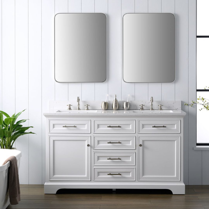 Thompson 60" W Double Vanity, White/Brushed Nickel