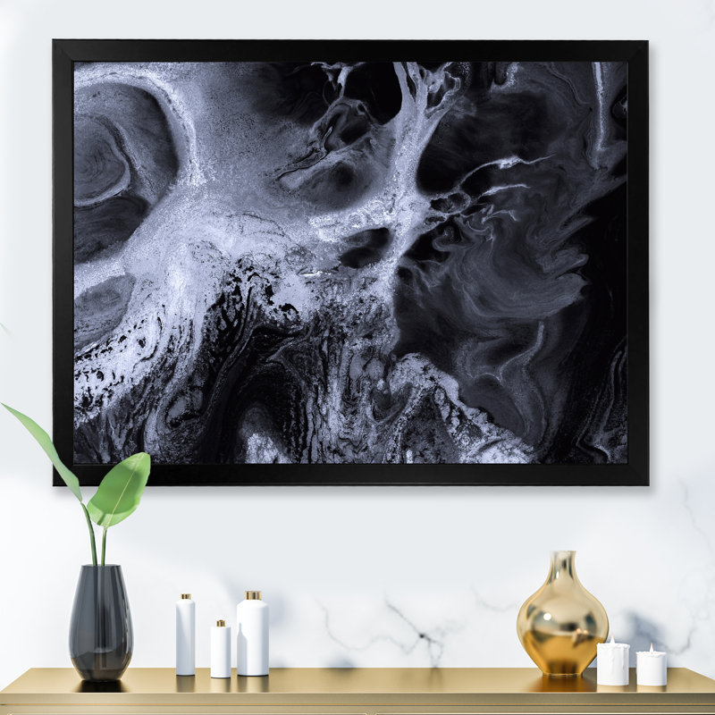 «Black and White Marble Waves», reproduction sur toile, H 30 po x l 40 po x P 1,5 po, Cadre photo noir