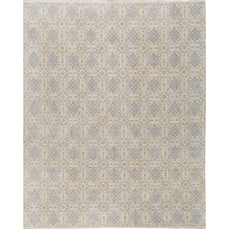 Hand-Knotted High-Quality Cream and Blue Area Rug