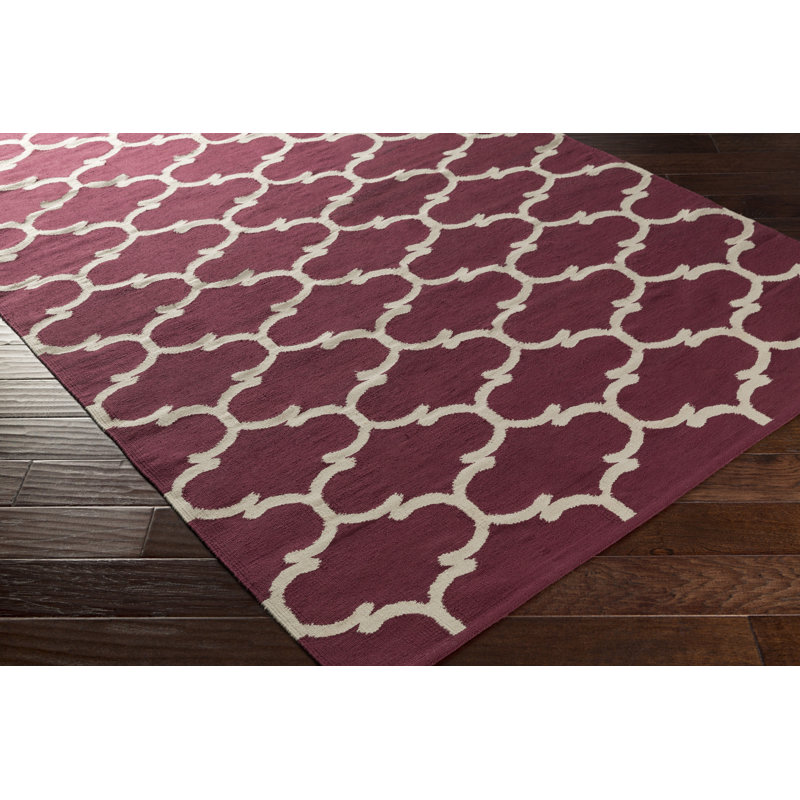 Tapis mauve/ivoire à tissage plat Ayles, Rectangle 9 pi x 12 pi