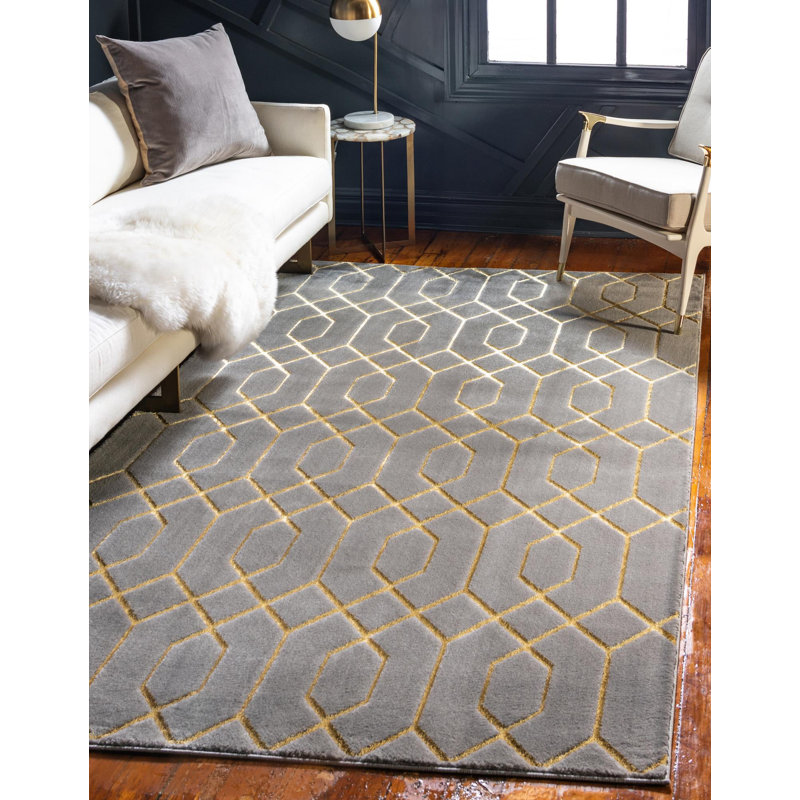 Tapis gris / doré Glam, Rectangle 4 pi 1 po x 6 pi 1 po