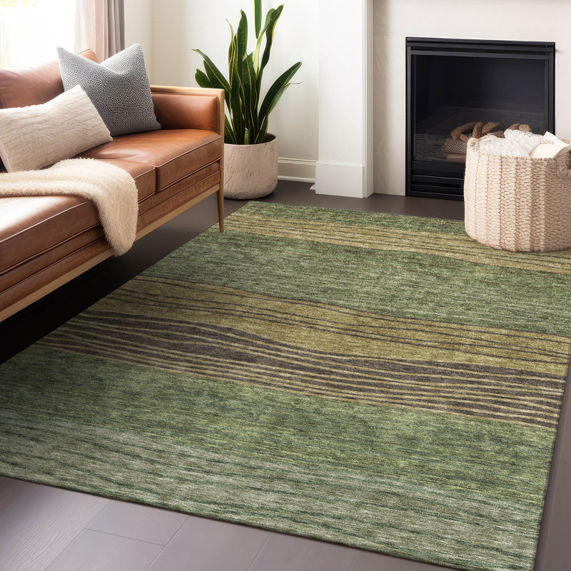 Tapis olive Tweedy lavable à la machine Premium, Rectangle 10 pi x 14 pi