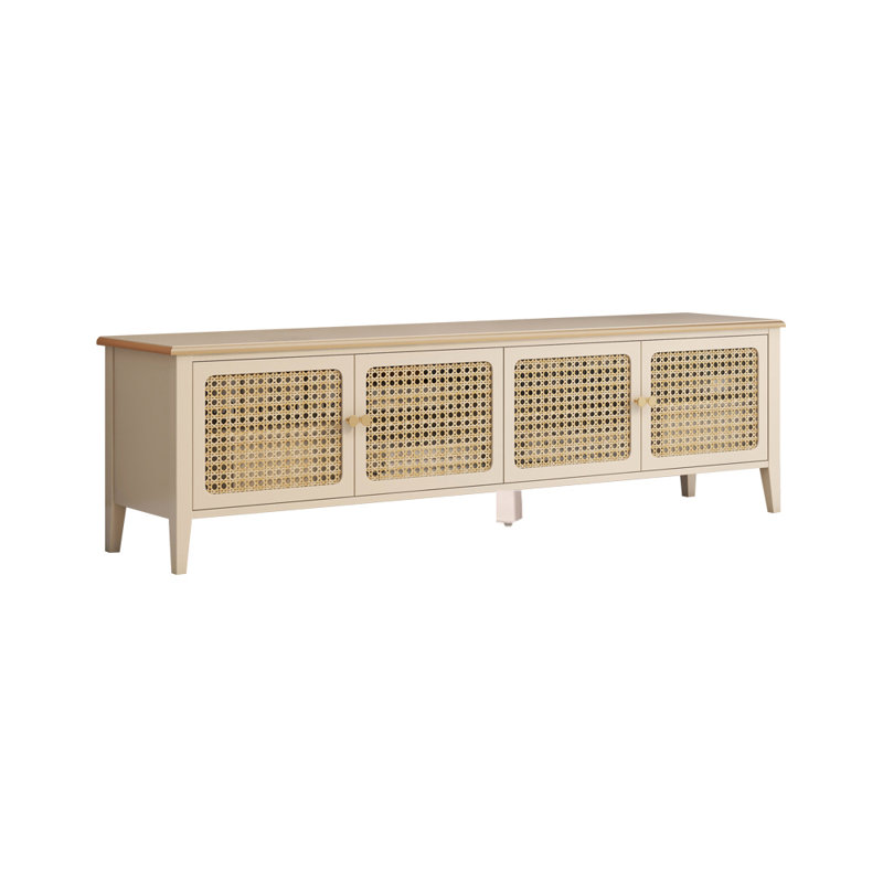 Meuble télé en rotin de bois massif de style américain, Blanc gris