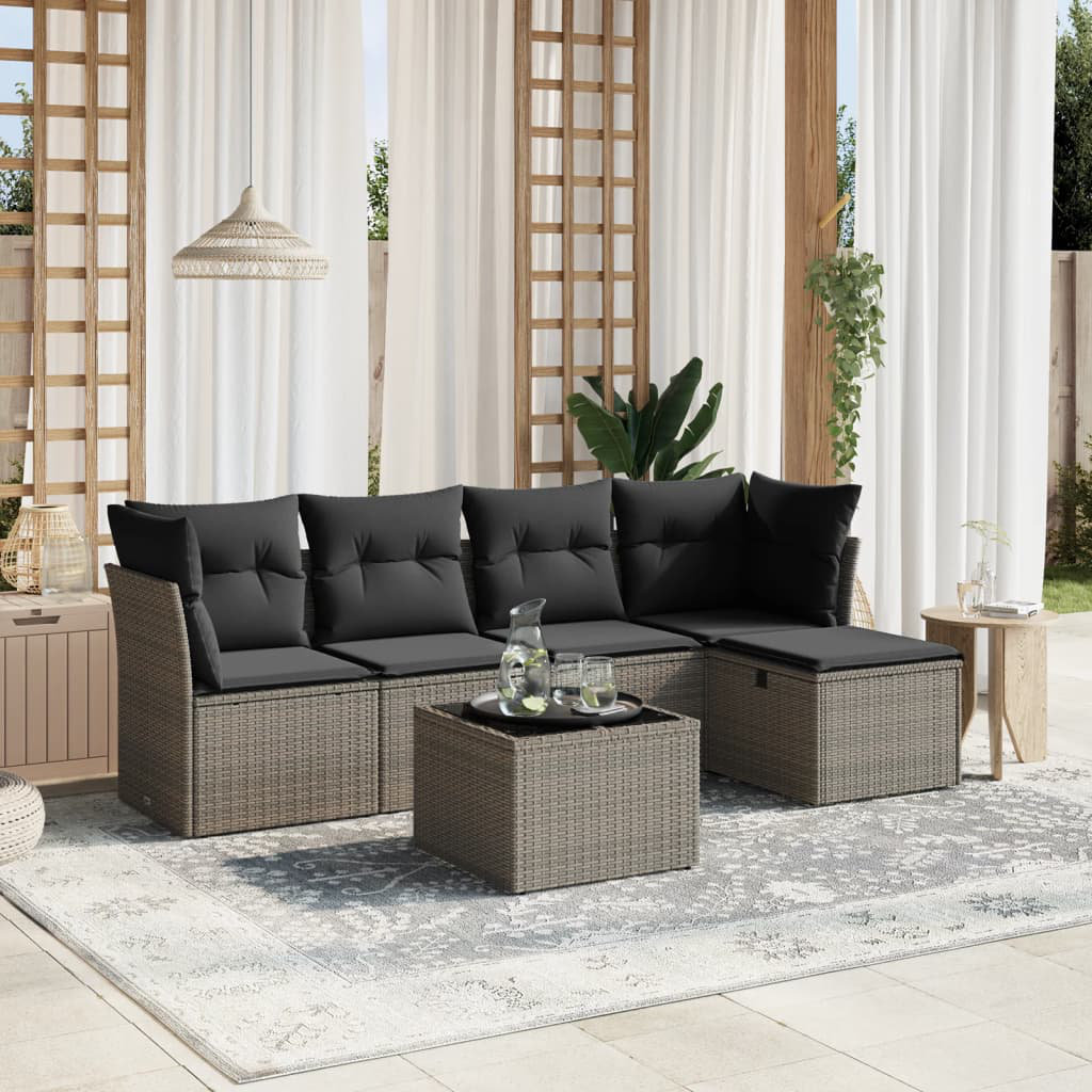 6-Tlg. Garten-Sofagarnitur Mit Kissen Poly Rattan