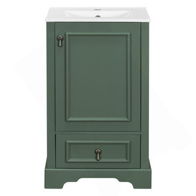 20 Inch Bathroom Vanity With Ceramic Sink, Soft Close Door, Adjustable U-Shaped Shelf, Compartment Drawer And Door Storage Rack, Modern Style, Space-Saving Design