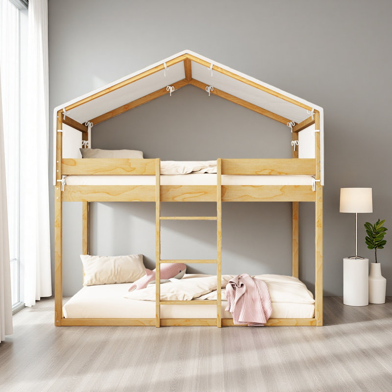 Twin Over Twin Wood Bunk Bed With Tent, Natural