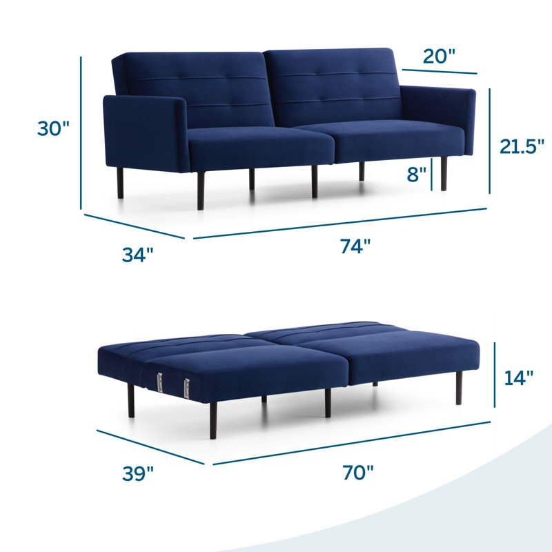 Lucid Comfort 74'' Upholstered Convertible Sofa, Navy Velvet