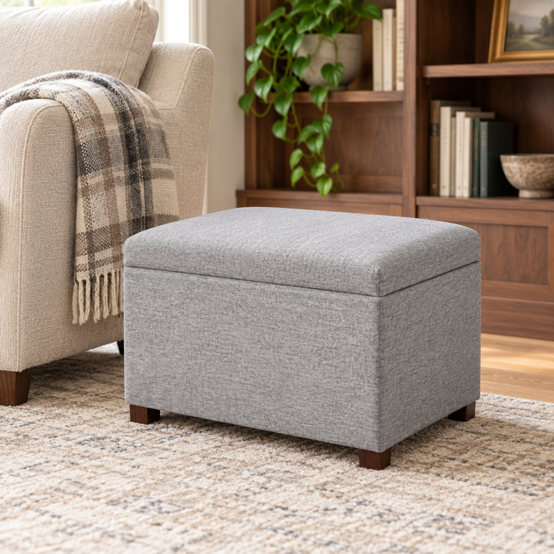 24" Upholstered Storage Ottoman Bench, Gray
