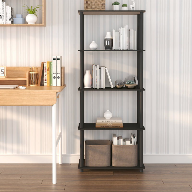 5-Tier 57.4" Open Shelf Bookcase, Compact Storage Bookshelf, Espresso/Black, (5 Shelves) 57.4"H x 23.6"W x 11.6"D