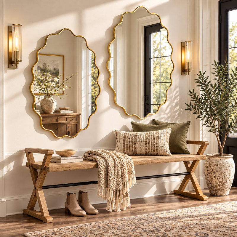 Set of 2 Oval Wavy Wall Mirrors, Modern Decorative Accent Mirrors with Aluminum Metal Frame and HD Distortion-Free Glass for Bathroom, Bedroom, Living Room & Entryway