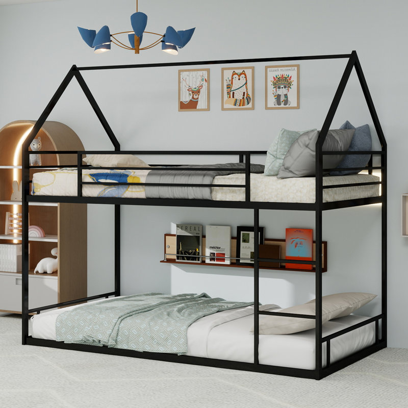 Metal Twin Over Twin Bunk Bed/ Heavy-Duty Sturdy Metal/ Noise Reduced/ Safety Guardrail/No Box Spring Needed,Black